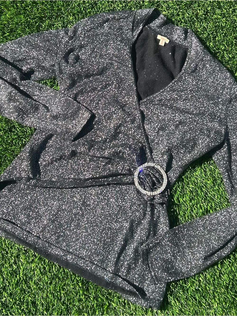 Sparkle Knit Belted Wrap - Black